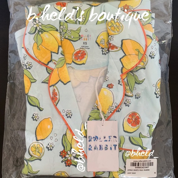 Roller Rabbit Citrus Hearts Polo Pajamas in Light Blue Size XS Brand New NWT - Picture 15 of 16